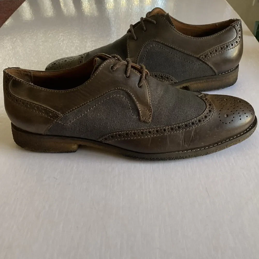 John Varvatos Men’s Brown Wing Tip Derby Shoes Size 9.5 M. Made in Brazil